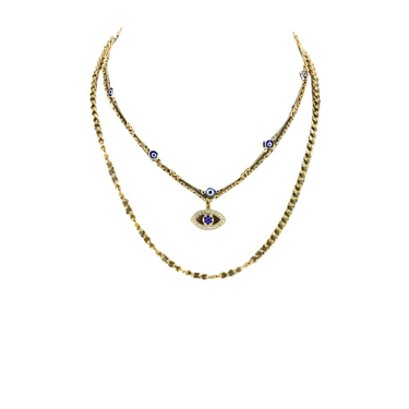 Multi Layered Chain Necklace Evil Eye Pendant - Modestly Vogue